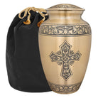 Bronze Cross Lovely Adult Cremation Urn for Human Ashes - with Velvet Bag