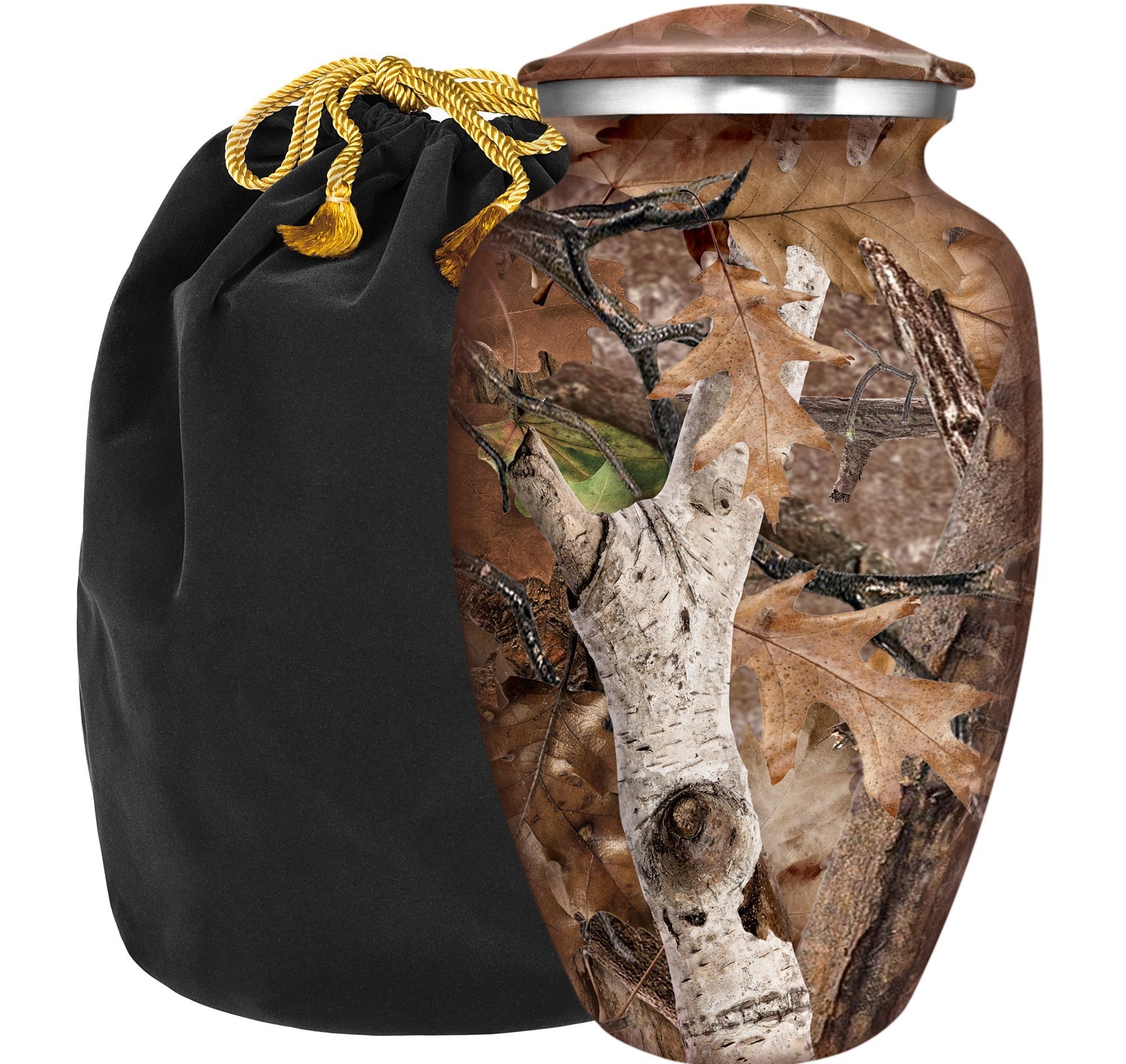 Camouflage Adult Cremation Urn for Human Ashes - with Velvet Bag