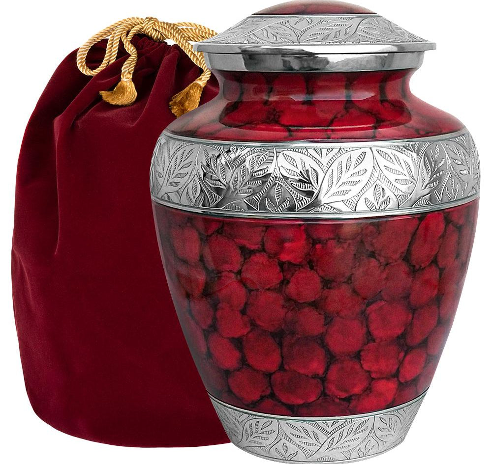 Celebration of Life Lovely Red Adult Cremation Urn for Human Ashes - w Velvet Bag
