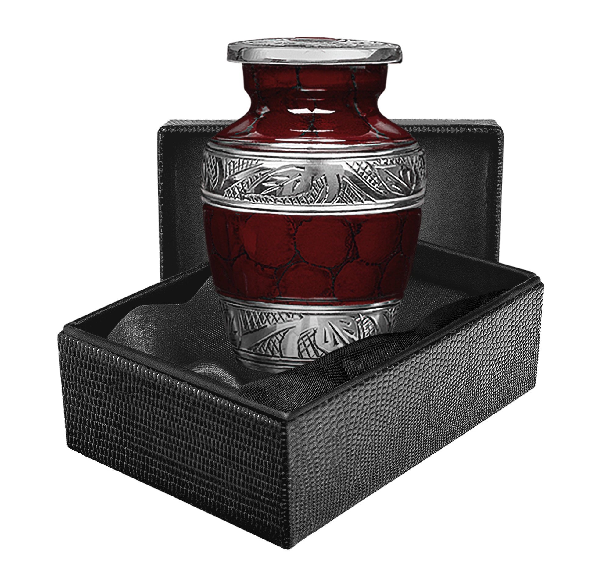 Celebration of Life Red Small Keepsake Urn For Human Ashes - Qnty 1 - With Case