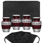 Celebration of Life Red Small Keepsake Urns for Human Ashes - Set of 4 - w Case