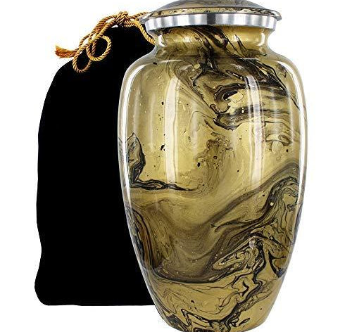 Desert Sands Gold and Black Adult Cremation Urn for Human Ashes - w Velvet Bag