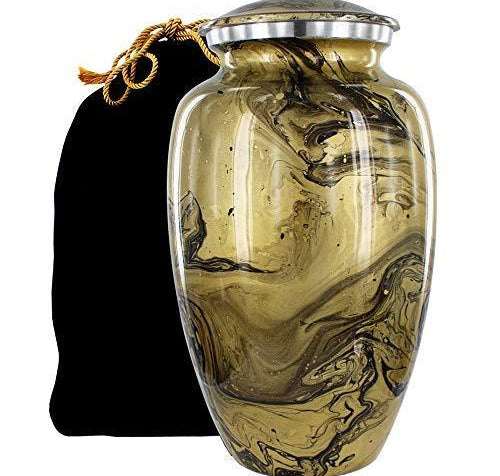 Desert Sands Gold and Black Adult Cremation Urn for Human Ashes - w Velvet Bag