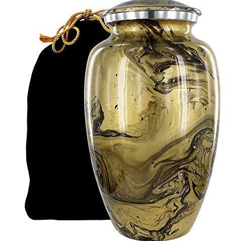 Desert Sands Gold and Black Adult Cremation Urn for Human Ashes - w Velvet Bag