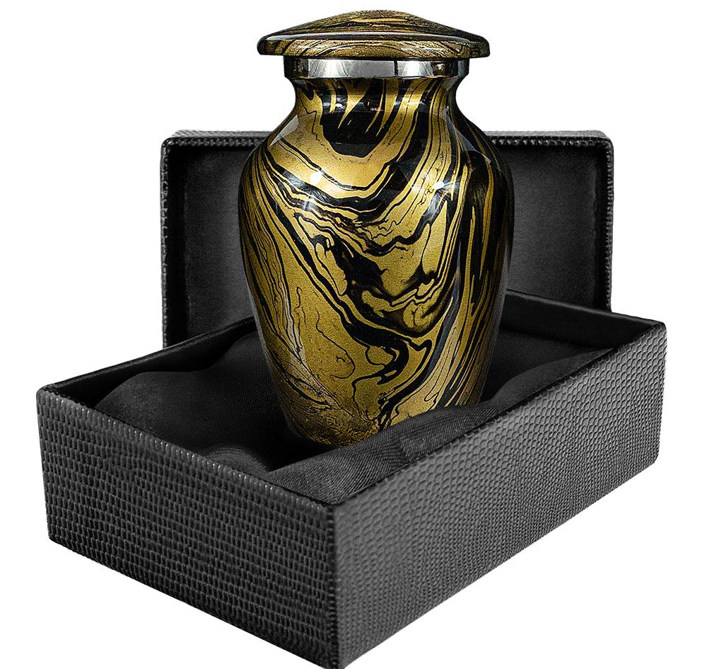 Desert Sands Gold and Black Small Keepsake Urn for Human Ashes - Qnty 1 - w Case