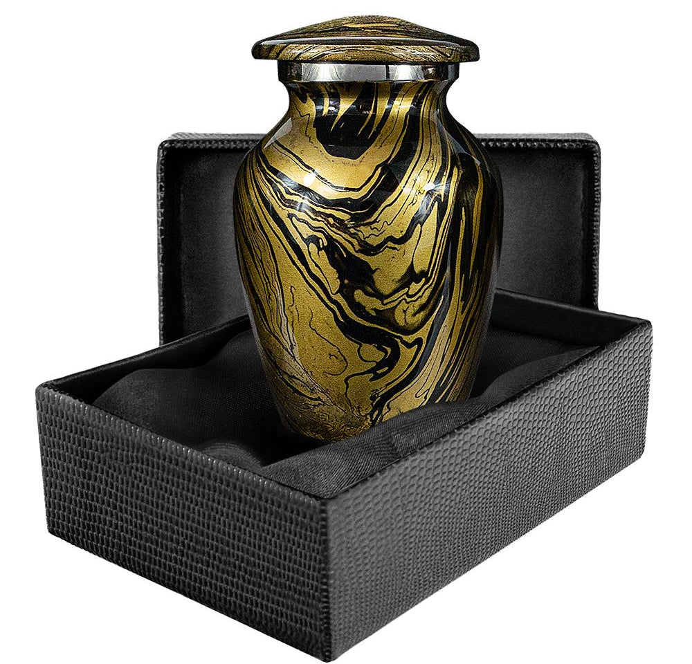 Desert Sands Gold and Black Small Keepsake Urn for Human Ashes - Qnty 1 - w Case