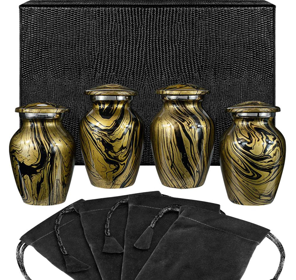 Desert Sands Gold and Black Small Keepsake Urns for Human Ashes - Set of 4