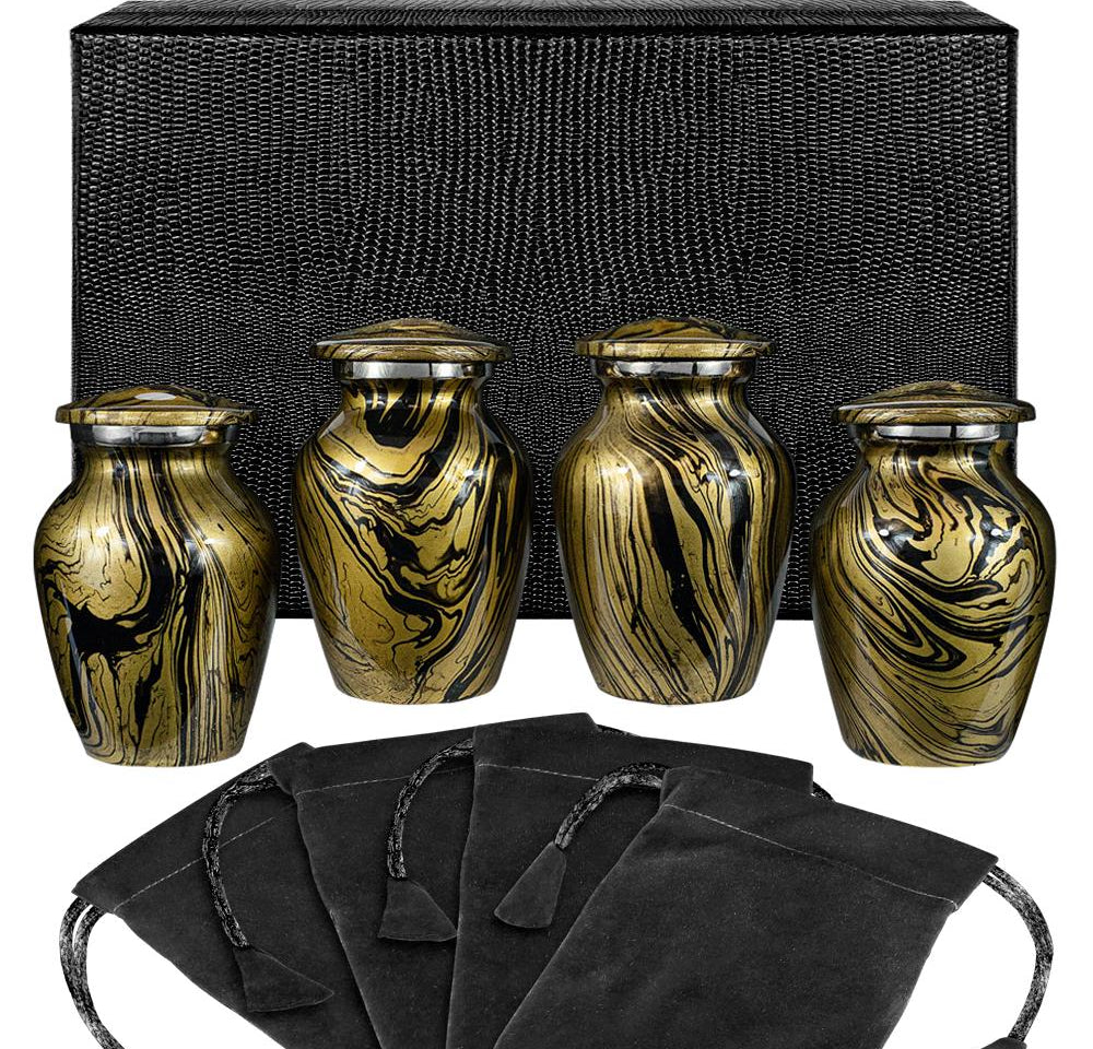 Desert Sands Gold and Black Small Keepsake Urns for Human Ashes - Set of 4