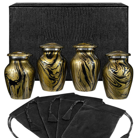 Desert Sands Gold and Black Small Keepsake Urns for Human Ashes - Set of 4