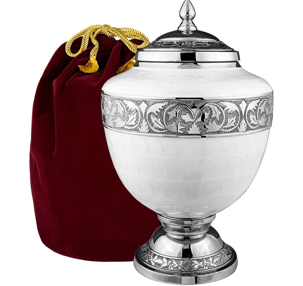 Eternal Hope White Chalice Large Urn for Human Ashes - With Velvet Bag