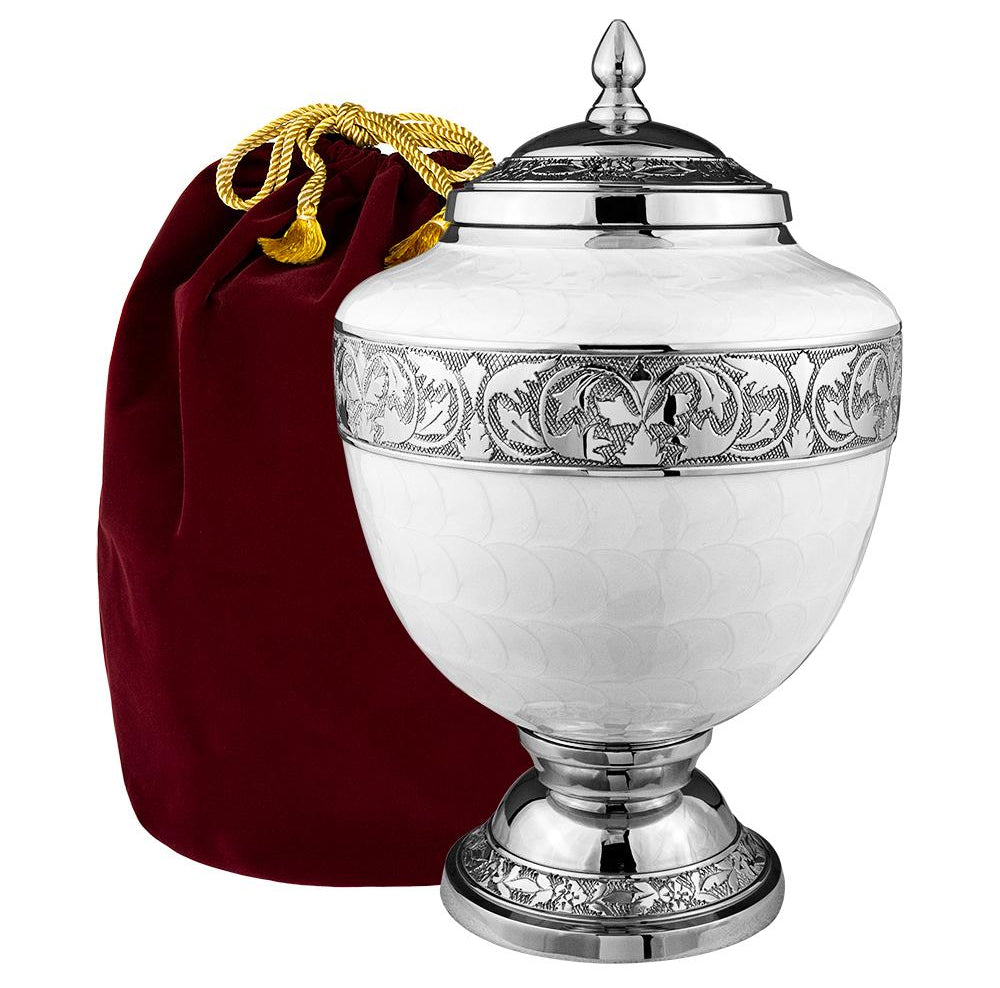 Eternal Hope White Chalice Large Urn for Human Ashes - With Velvet Bag