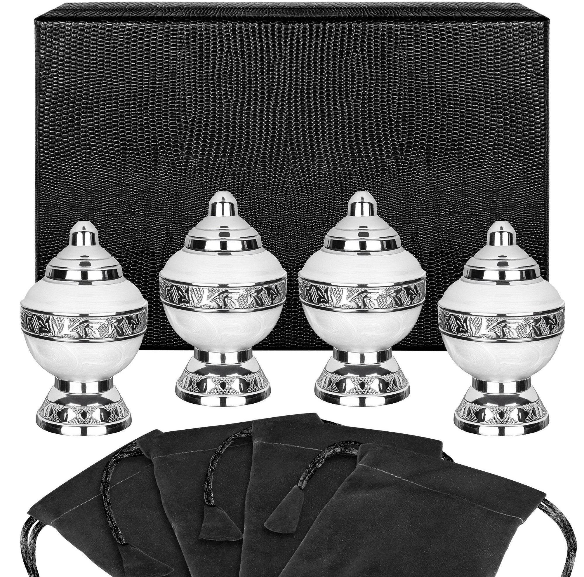 Eternal Hope White Chalice Small Keepsake Urns for Human Ashes - Set of 4 - w Case