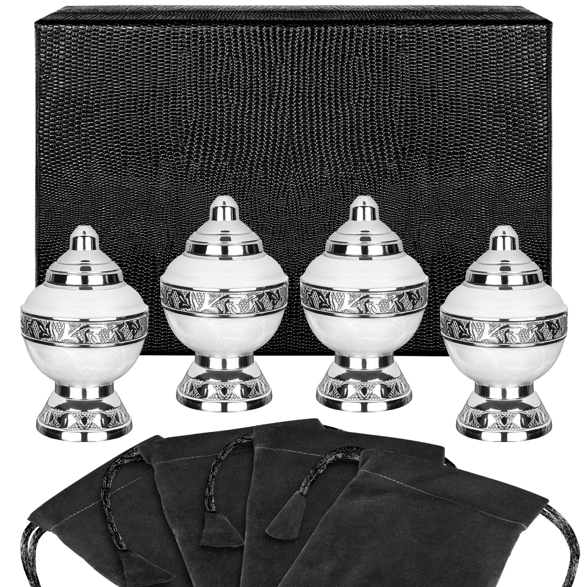 Eternal Hope White Chalice Small Keepsake Urns for Human Ashes - Set of 4 - w Case