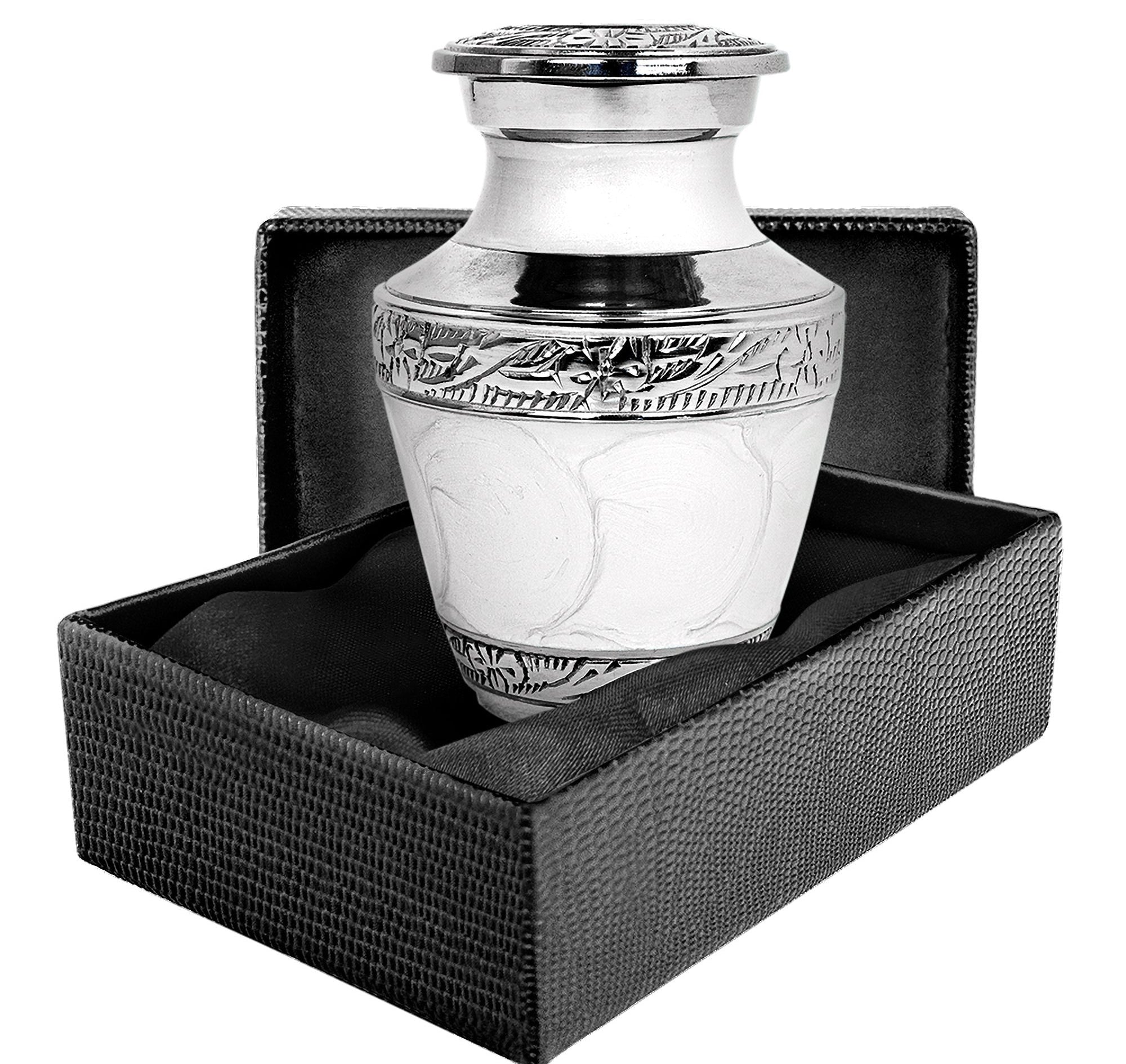 Everlasting Love White Small Keepsake Urn for Human Ashes - Qnty 1 - w Case