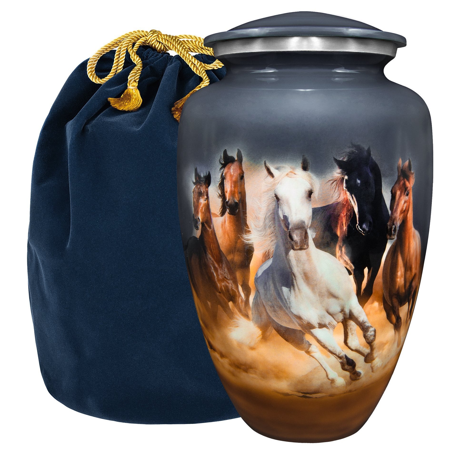 Forever Free Horses Running Adult Large Urn for Human Ashes - With Velvet Bag