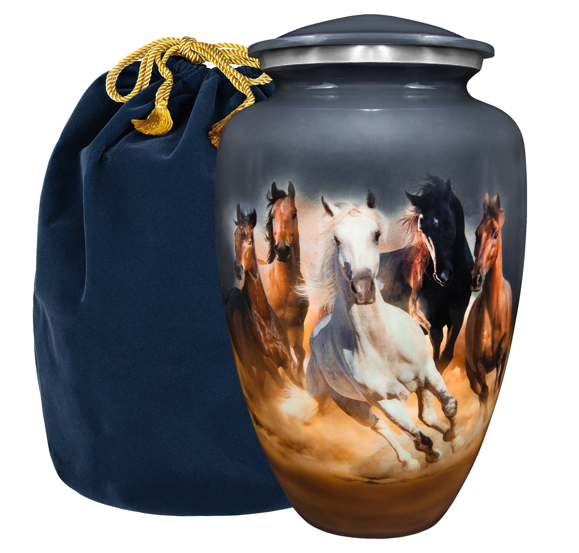 Forever Free Horses Running Adult Large Urn for Human Ashes - With Velvet Bag