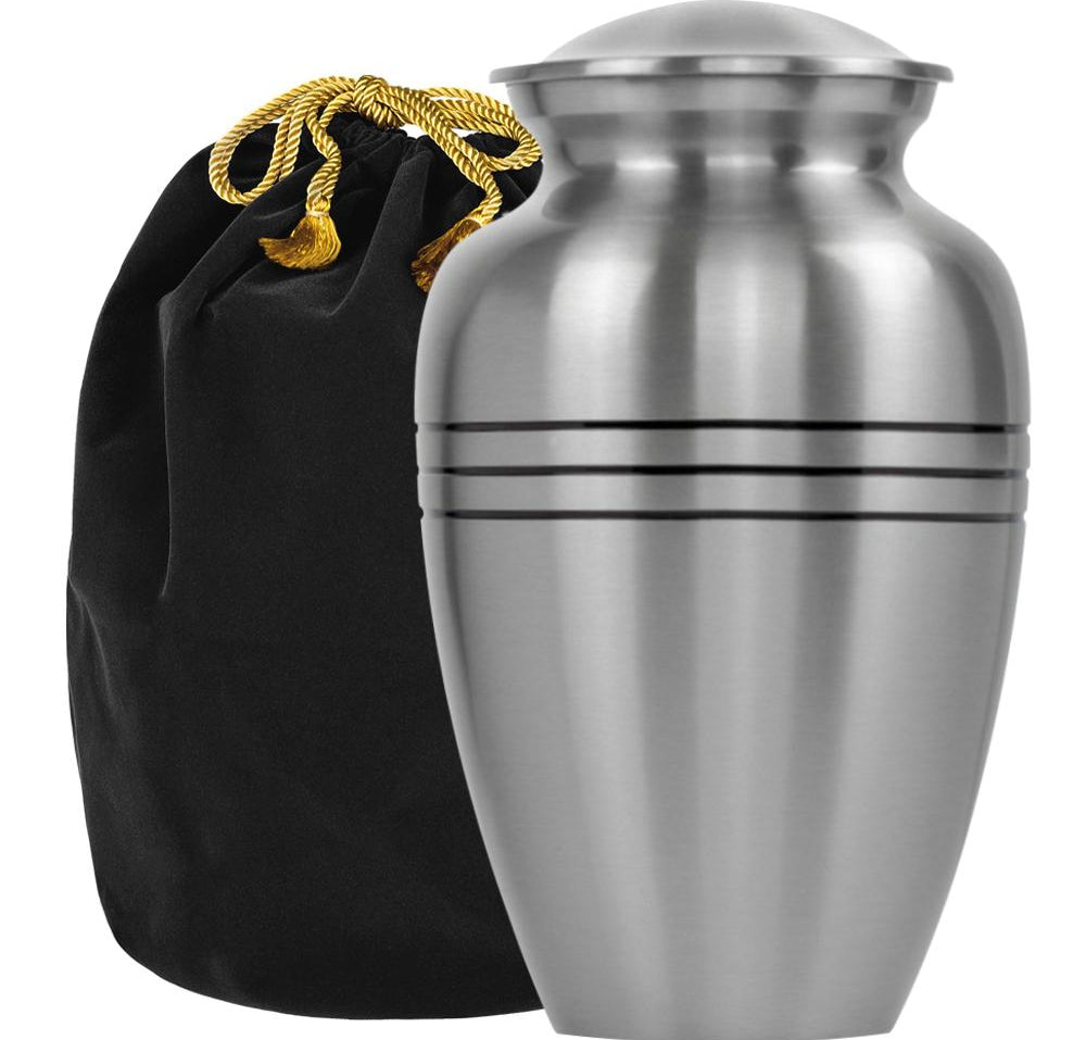 Grace and Mercy Beautiful Pewter Adult Urn for Human Ashes - with Velvet Bag