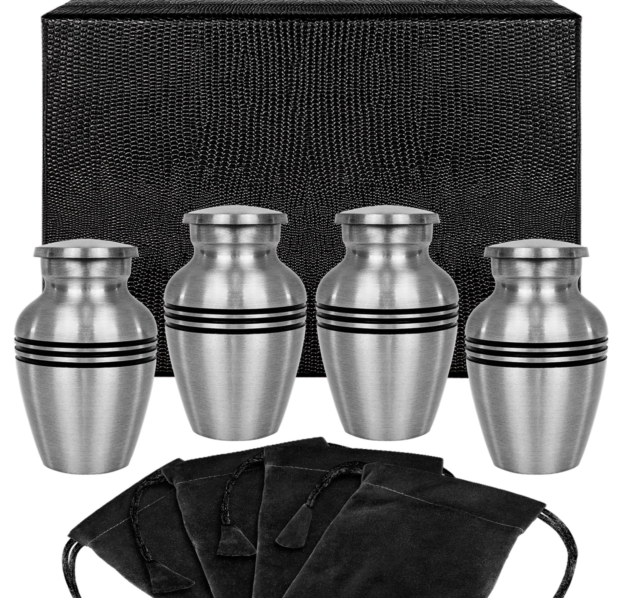 Grace and Mercy Beautiful Pewter Small Keepsake Urns for Human Ashes - Set of 4
