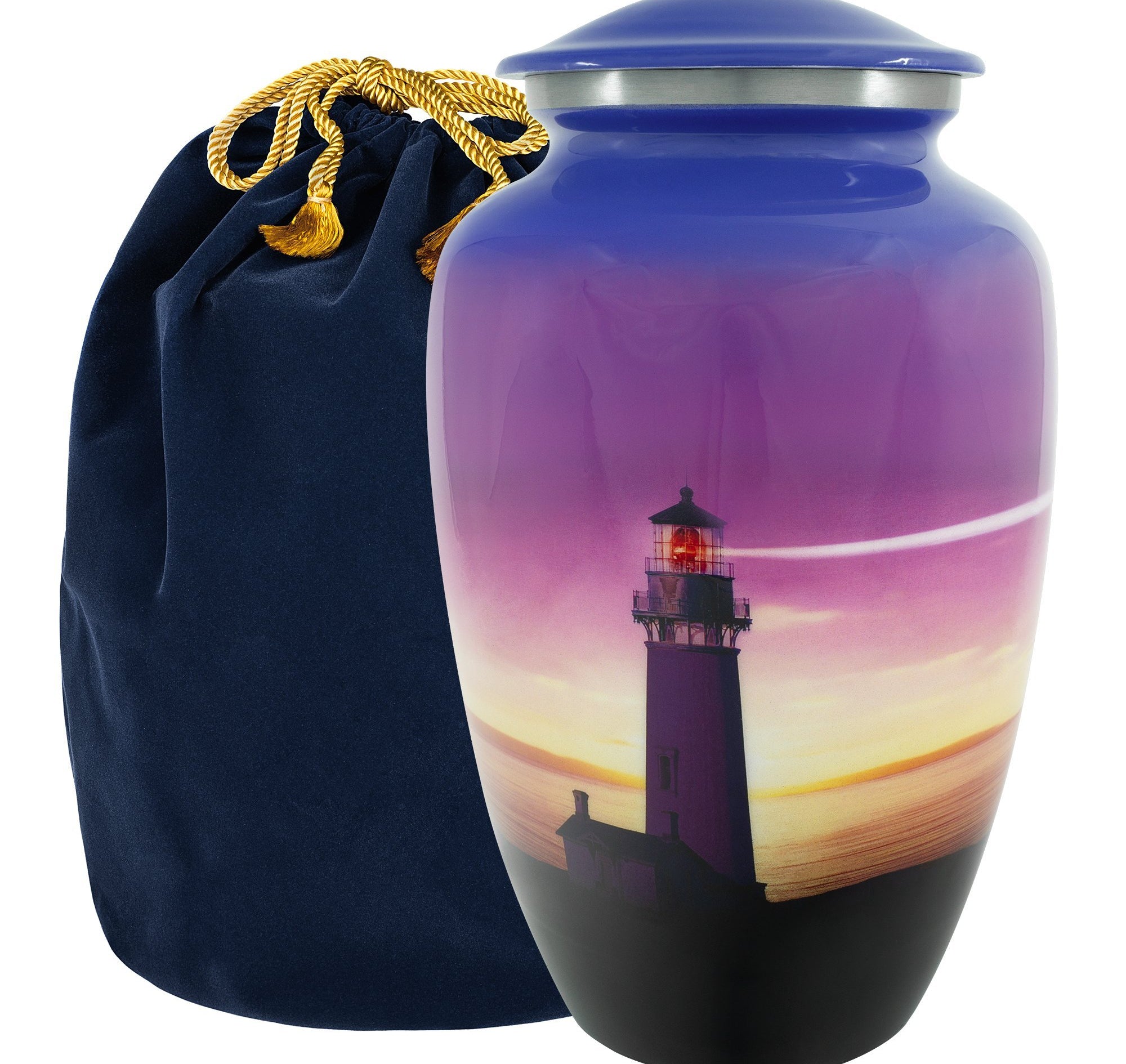 Guiding Light - Lighthouse Adult Large Urn for Human Ashes - with Velvet Bag