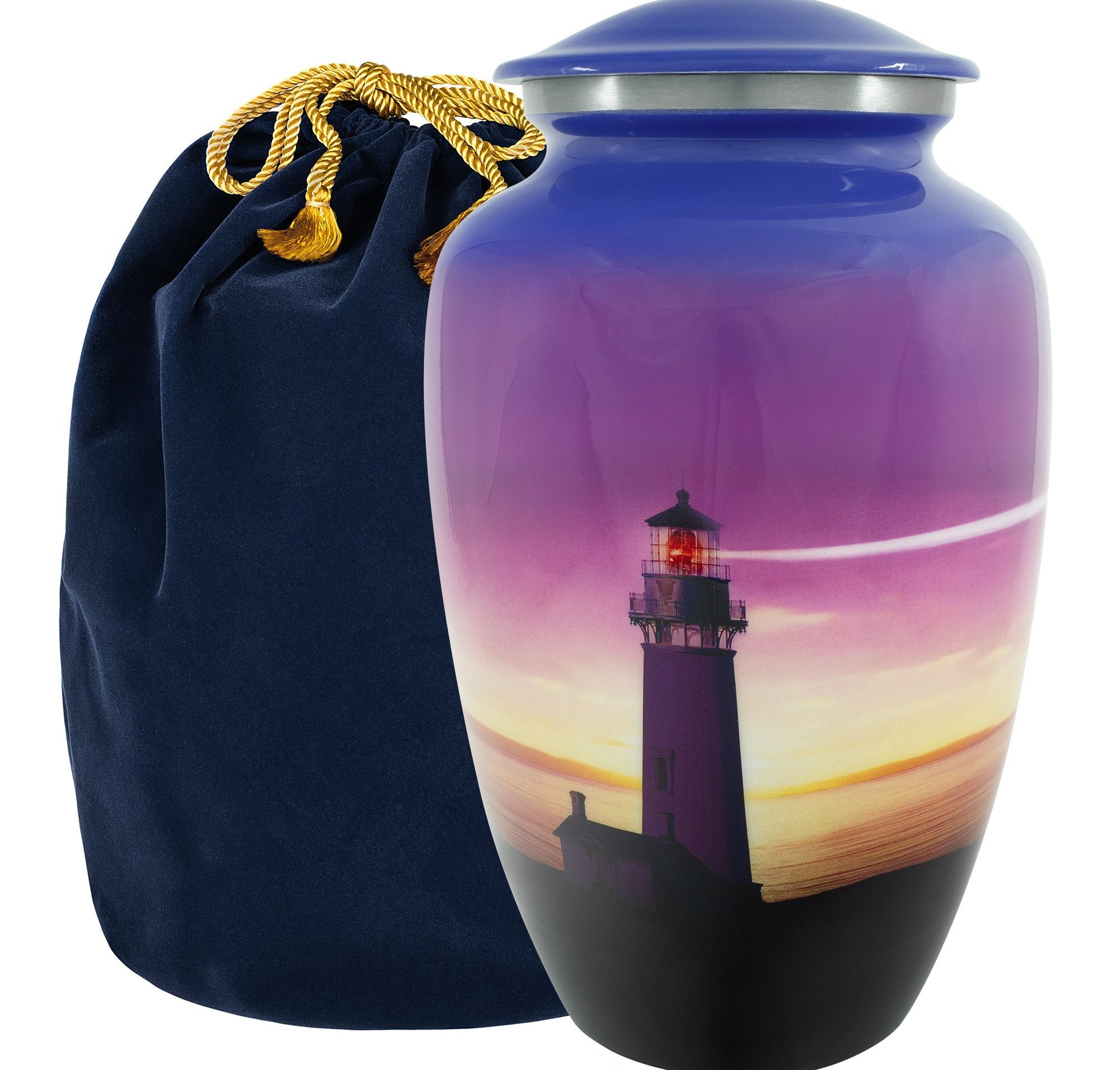 Guiding Light - Lighthouse Adult Large Urn for Human Ashes - with Velvet Bag