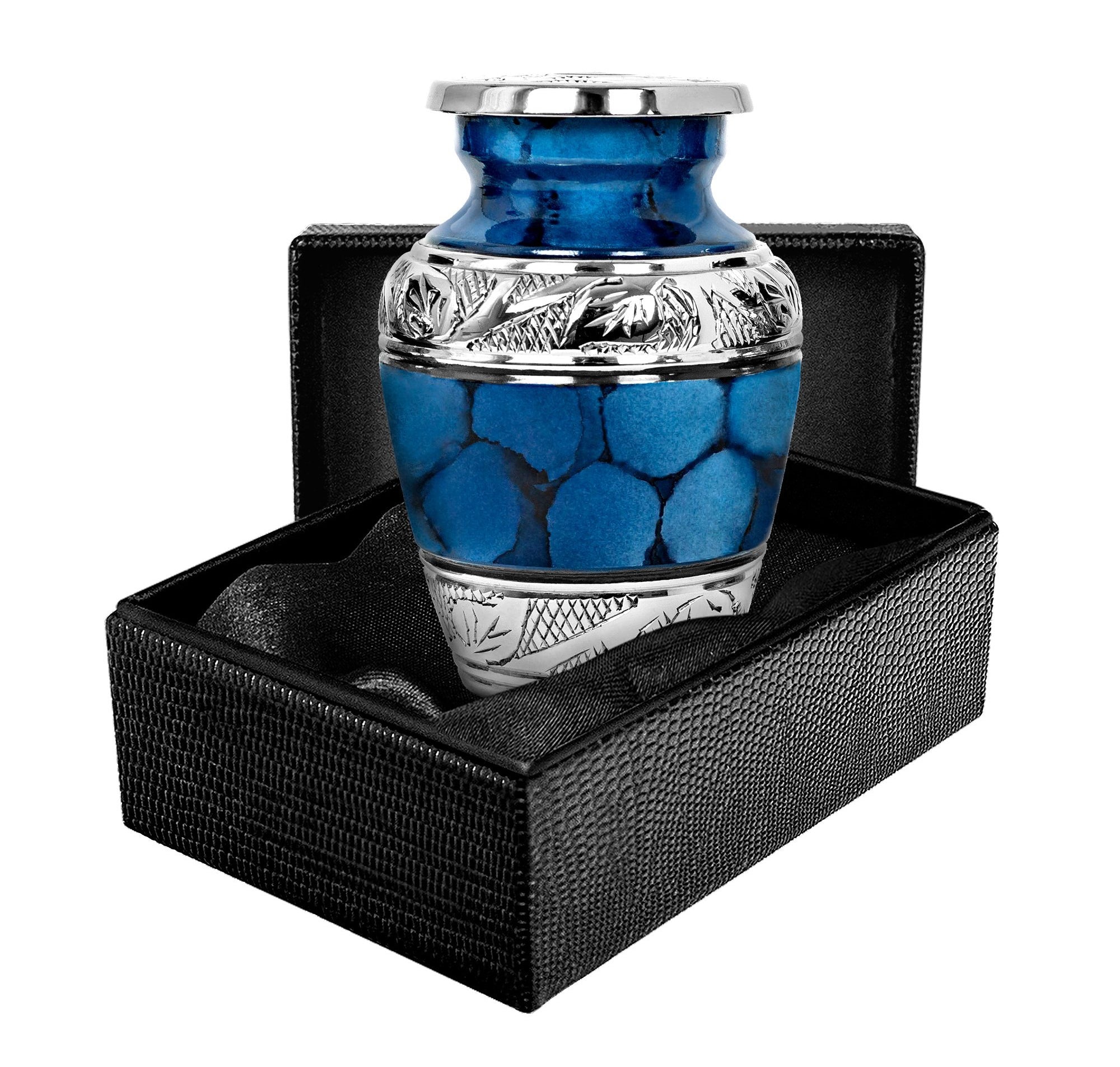 Heavenly Peace Dark Blue Small Keepsake Urn for Human Ashes - Qnty 1 - w Case
