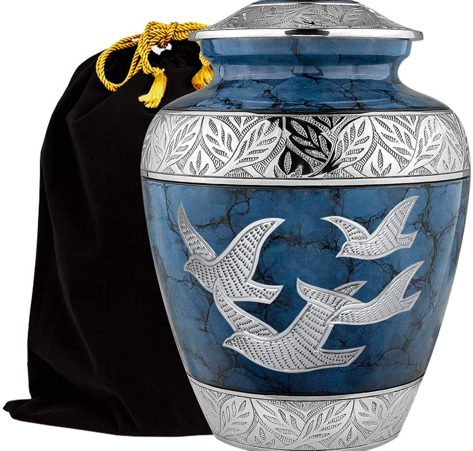 Heavenly Peace Dark Blue Wings of Love Large Urn for Human Ashes