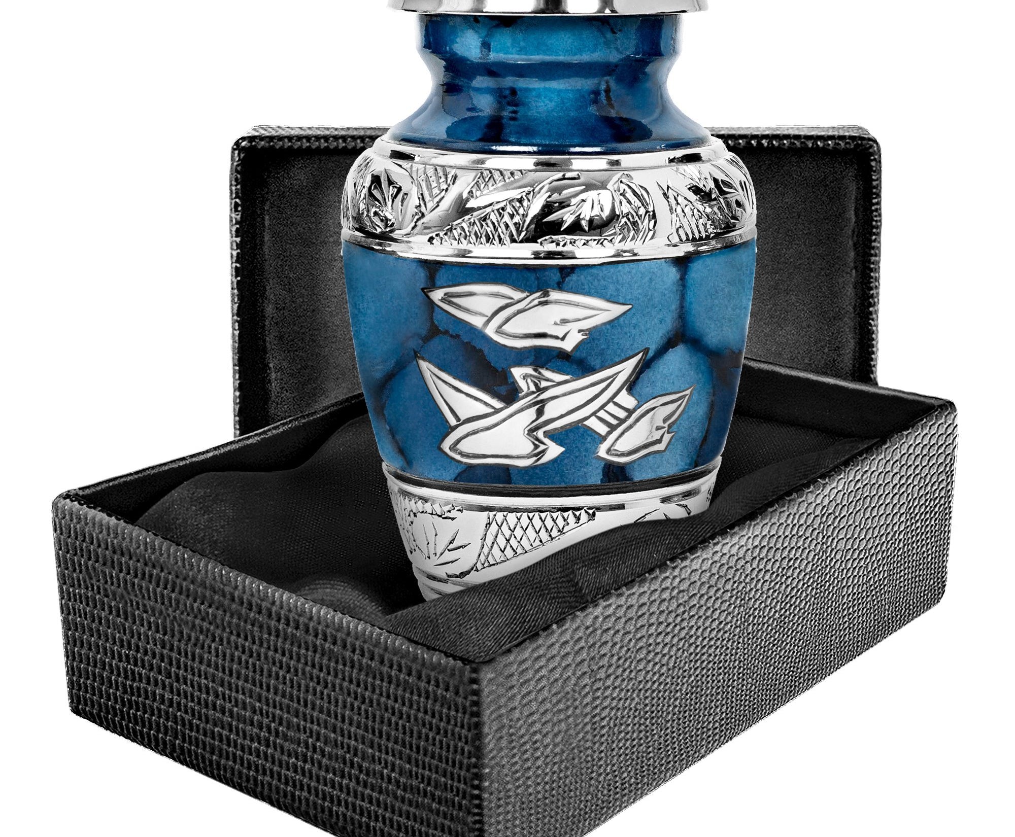 Heavenly Peace Dark Blue Wings Small Keepsake Urn for Human Ashes - Qnty 1 - w Case