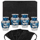 Heavenly Peace Dark Blue Wings Small Keepsake Urn for Human Ashes - Set of 4 - w Case