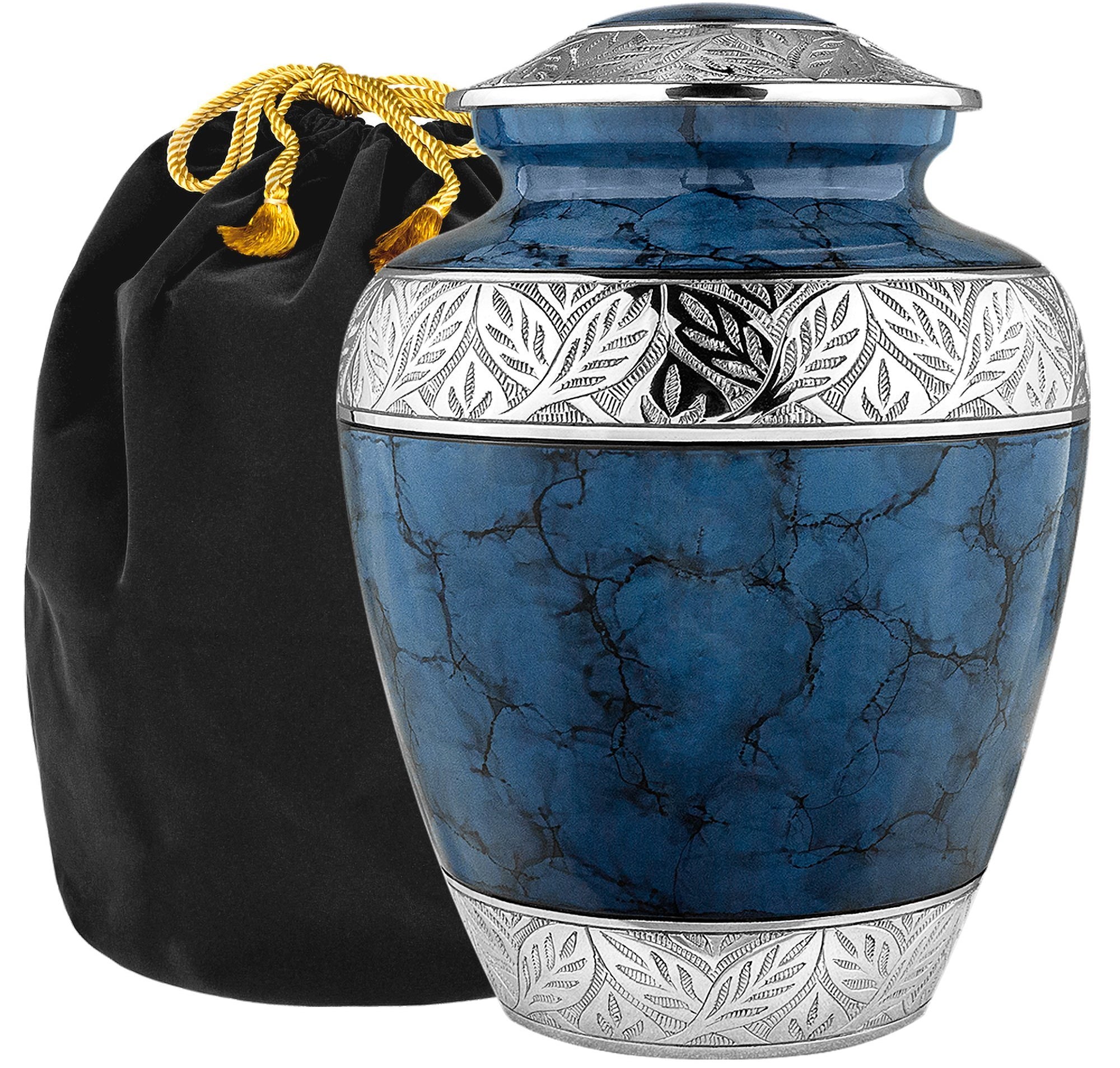 Heavenly Peace Lovely Dark Blue Adult Cremation Urn For Human Ashes - With Velvet Bag