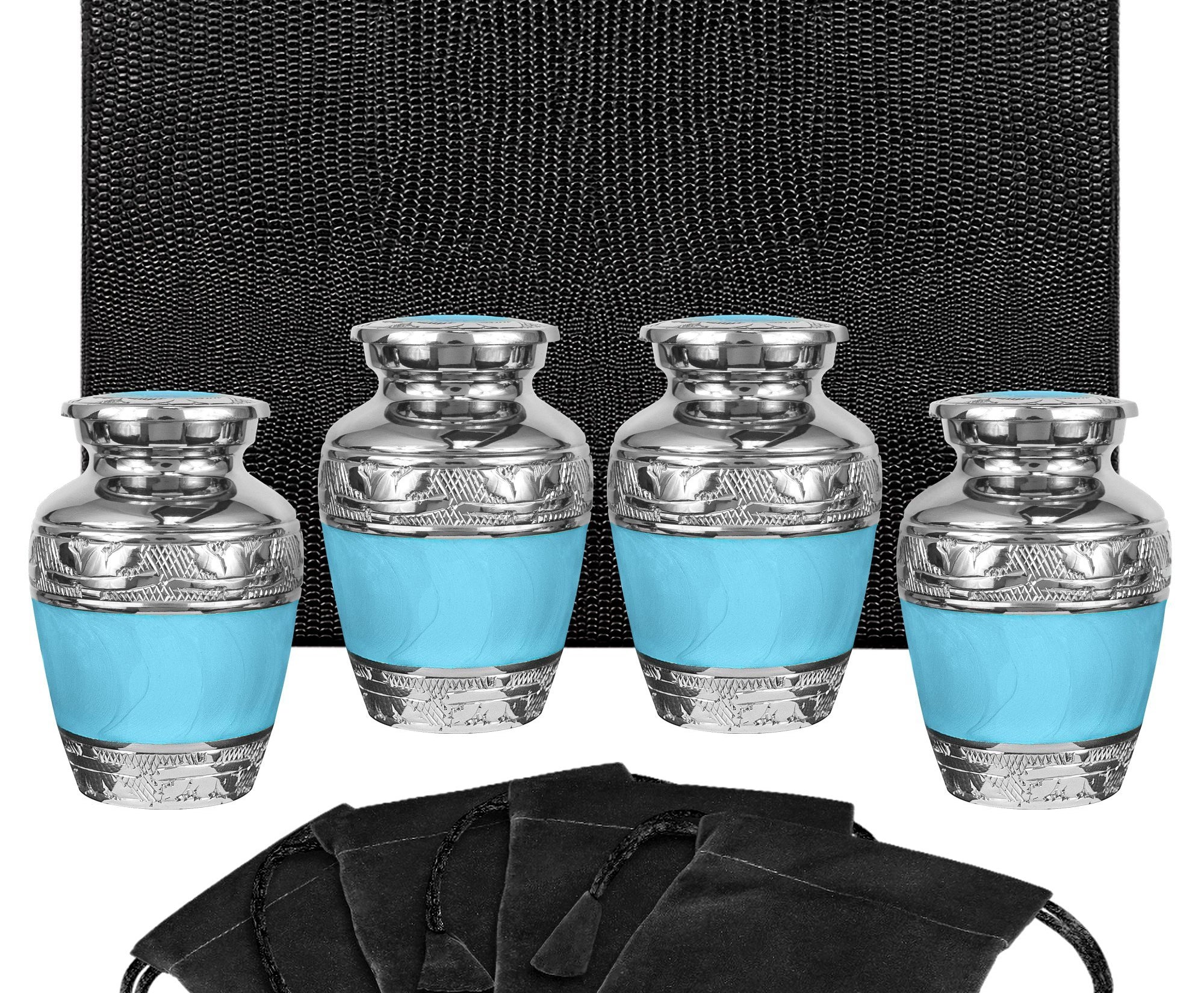 Hugs and Kisses Elegant Light Blue Small Keepsake Urn for Human Ashes - Set of 4
