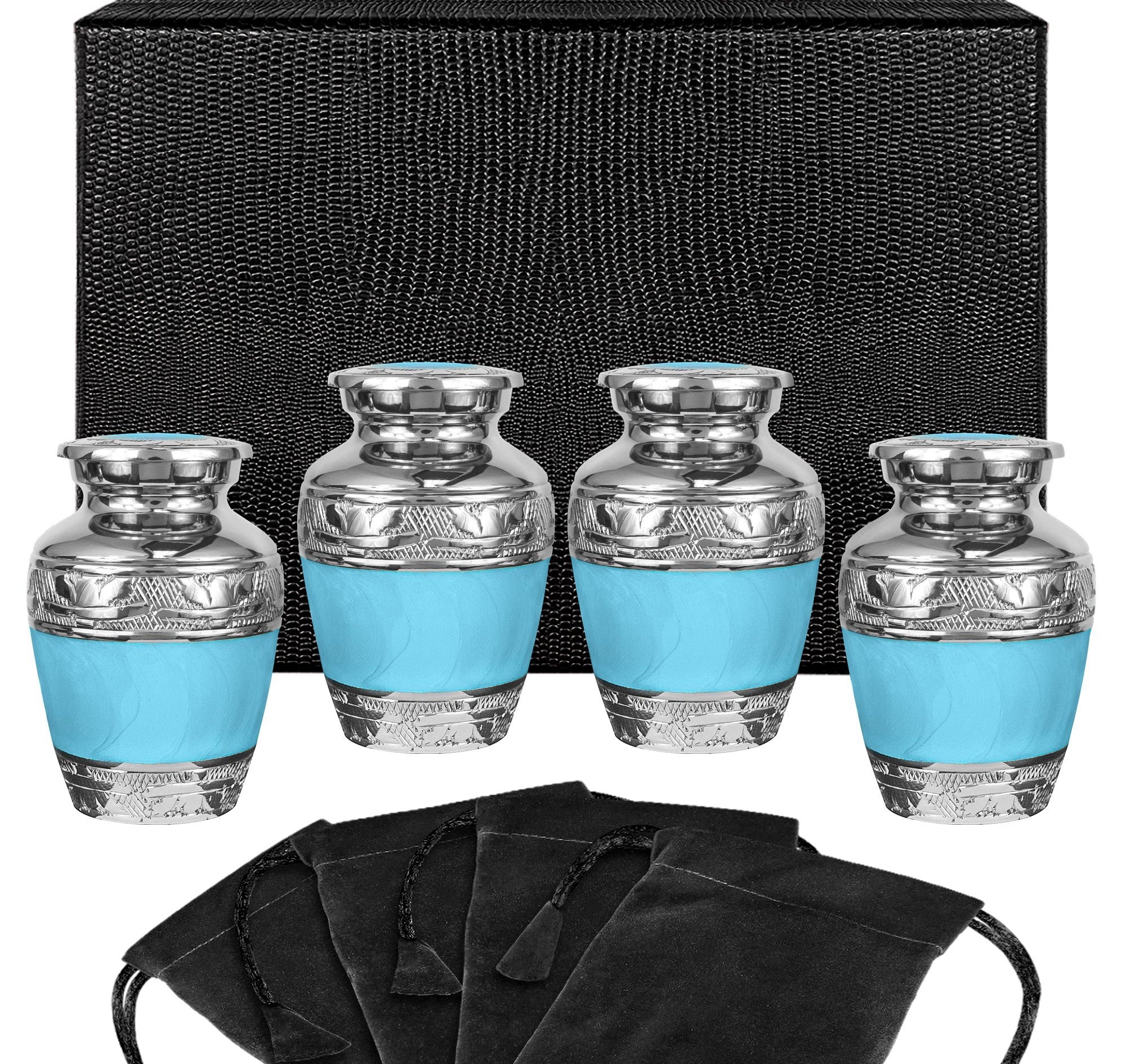 Hugs and Kisses Elegant Light Blue Small Keepsake Urn for Human Ashes - Set of 4