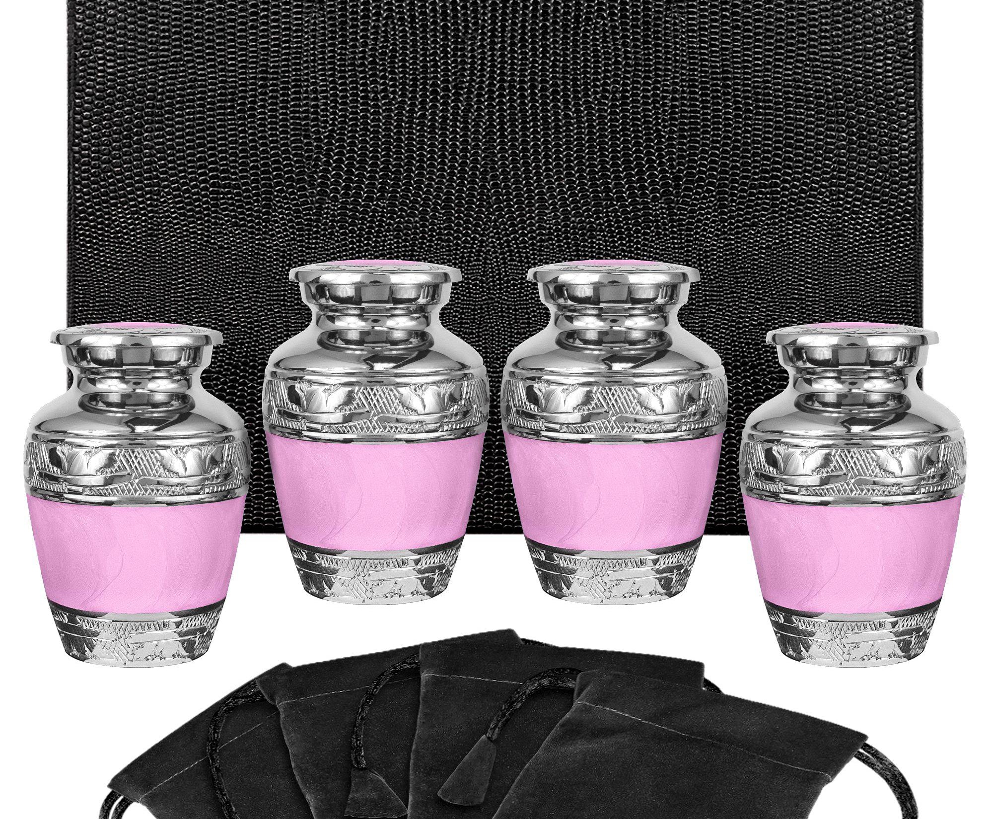 Hugs and Kisses Lovely Light Pink Small Keepsake Urn for Human Ashes - Set of 4