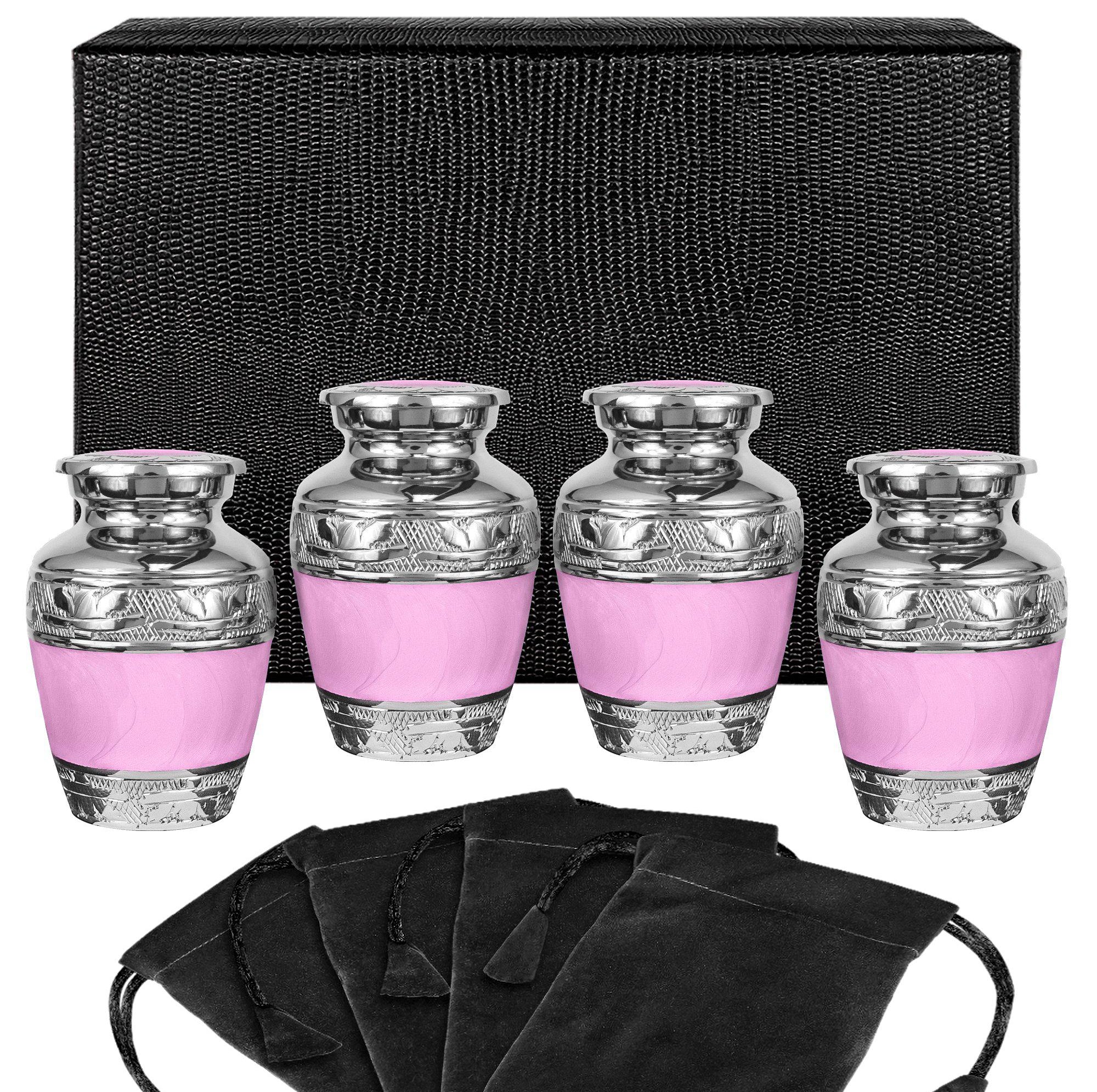 Hugs and Kisses Lovely Light Pink Small Keepsake Urn for Human Ashes - Set of 4