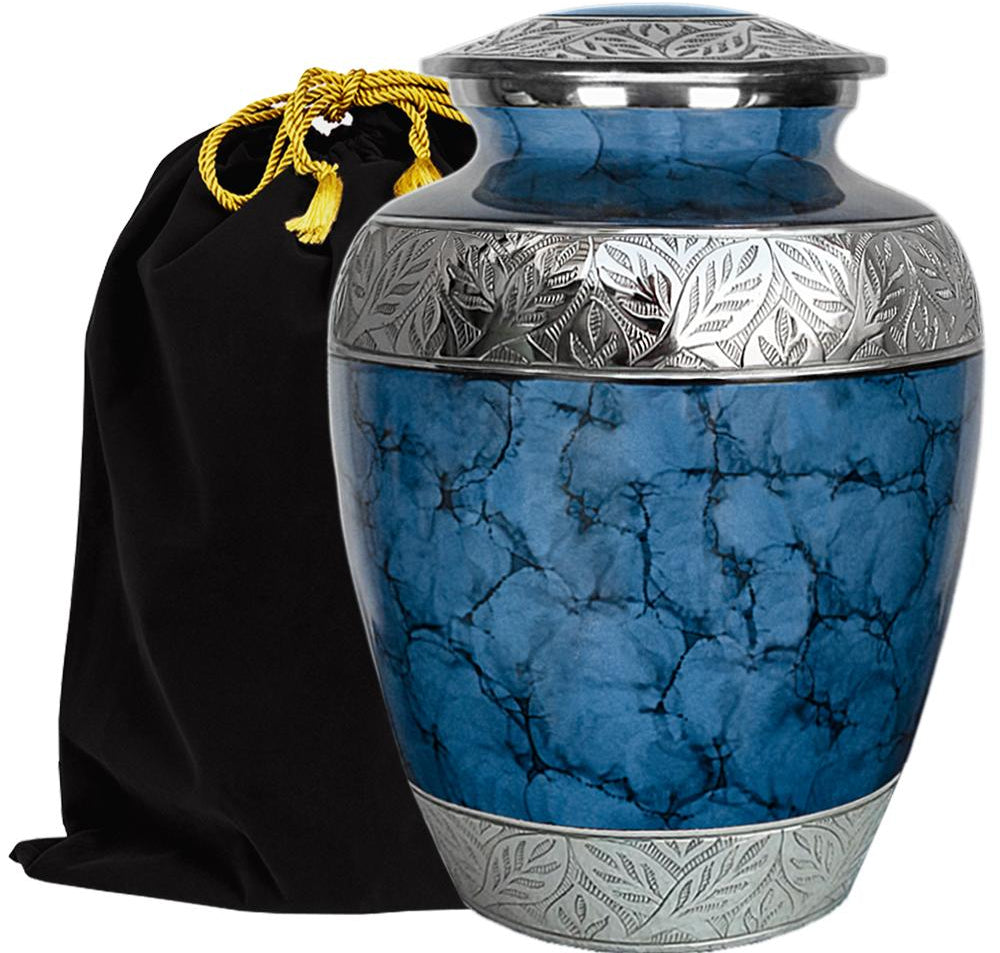 Majestic Extra Large Dark Blue Urn for Human Ashes for Human Up to 300 Pounds - With Velvet Bag