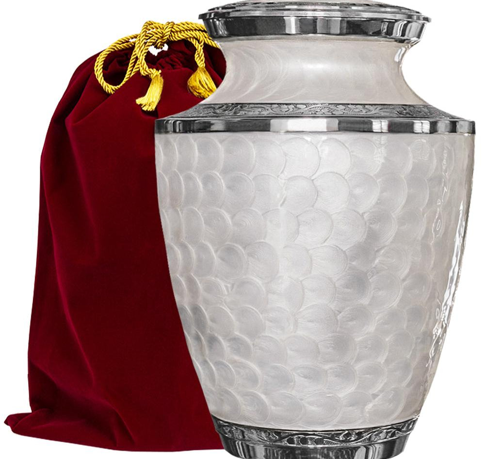 Majestic Extra Large White Urn for Human Ashes for Human Up to 330 Pounds - With Velvet Bag