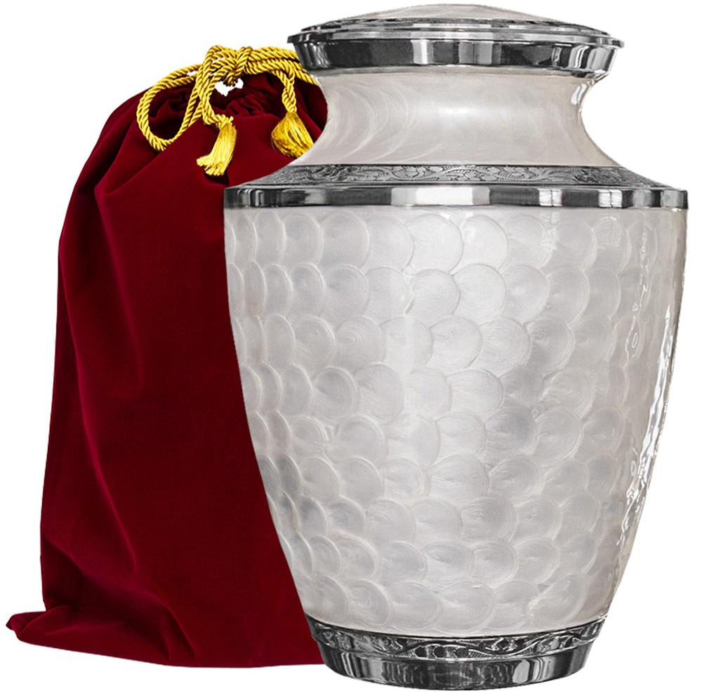 Majestic Extra Large White Urn for Human Ashes for Human Up to 330 Pounds - With Velvet Bag