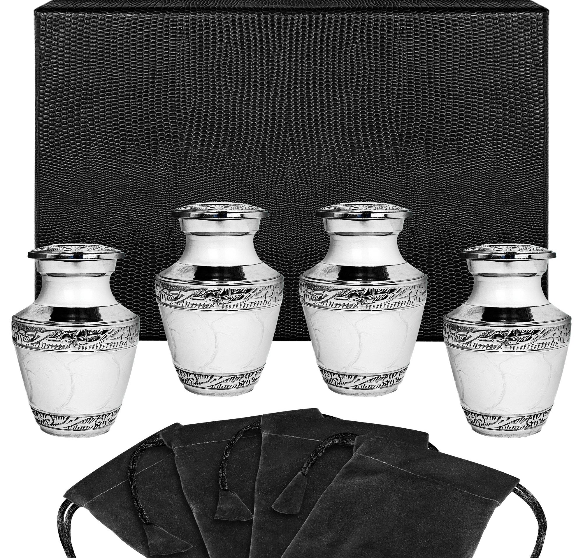Memorial urn - Everlasting Love White Small Keepsake Urns for Human Ashes - Set of 4 - w Case