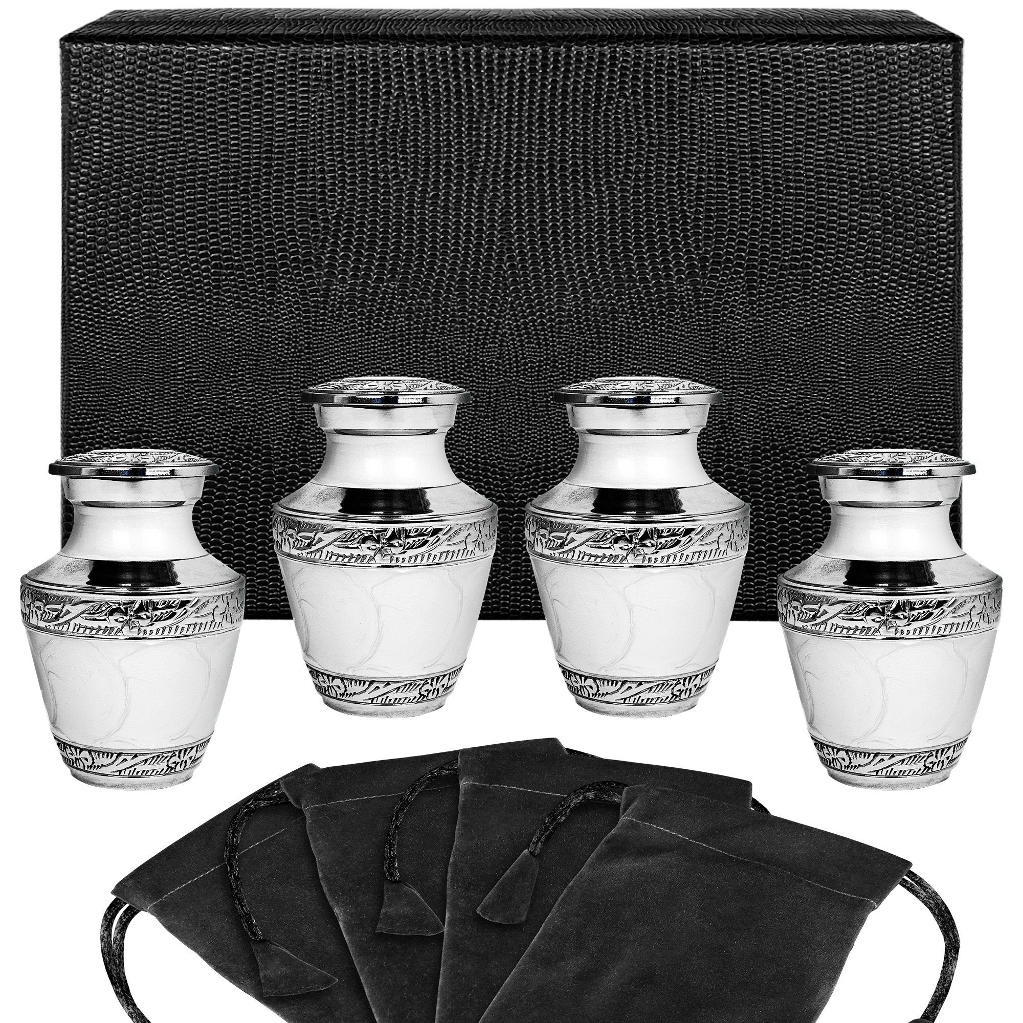 Memorial urn - Everlasting Love White Small Keepsake Urns for Human Ashes - Set of 4 - w Case