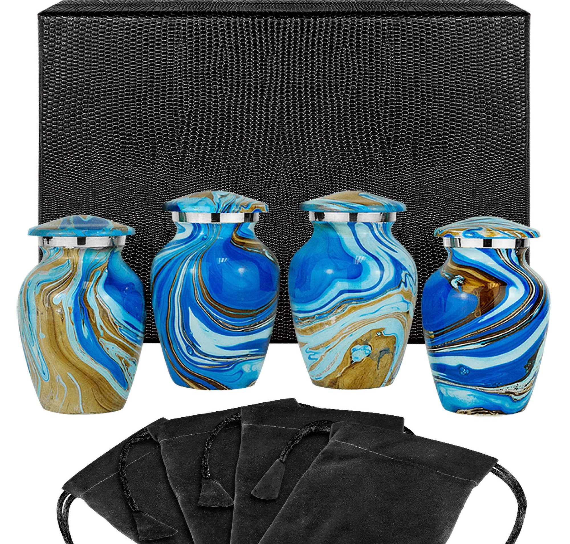 Memorial urn - Ocean Tides Beautiful Small Keepsake Urn for Human Ashes - Set of 4 - with Case