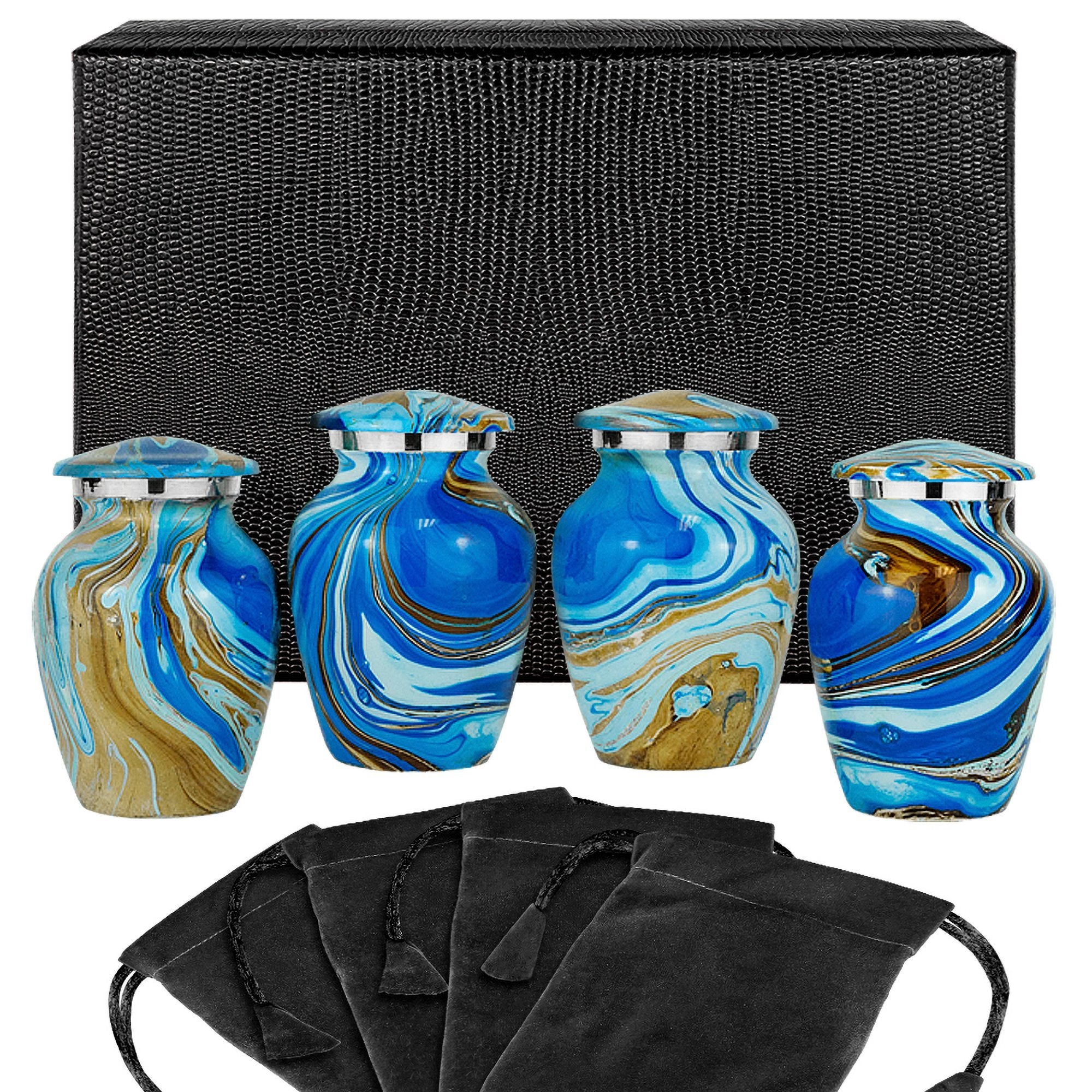 Memorial urn - Ocean Tides Beautiful Small Keepsake Urn for Human Ashes - Set of 4 - with Case