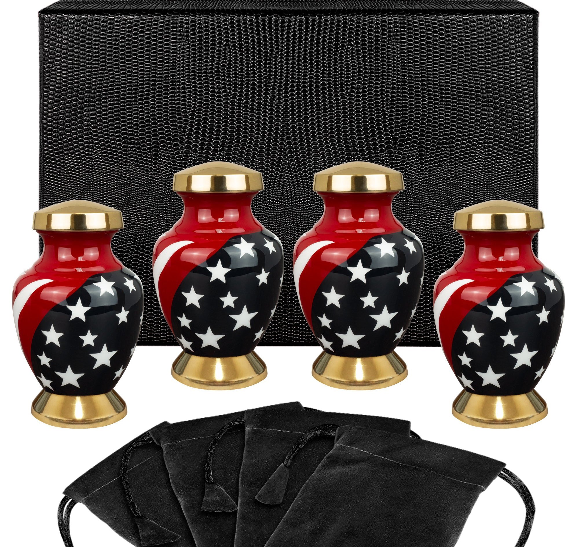 Modern American Flag Red White and Blue Small Keepsake Urn for Human Ashes - Set Of 4 - W Case