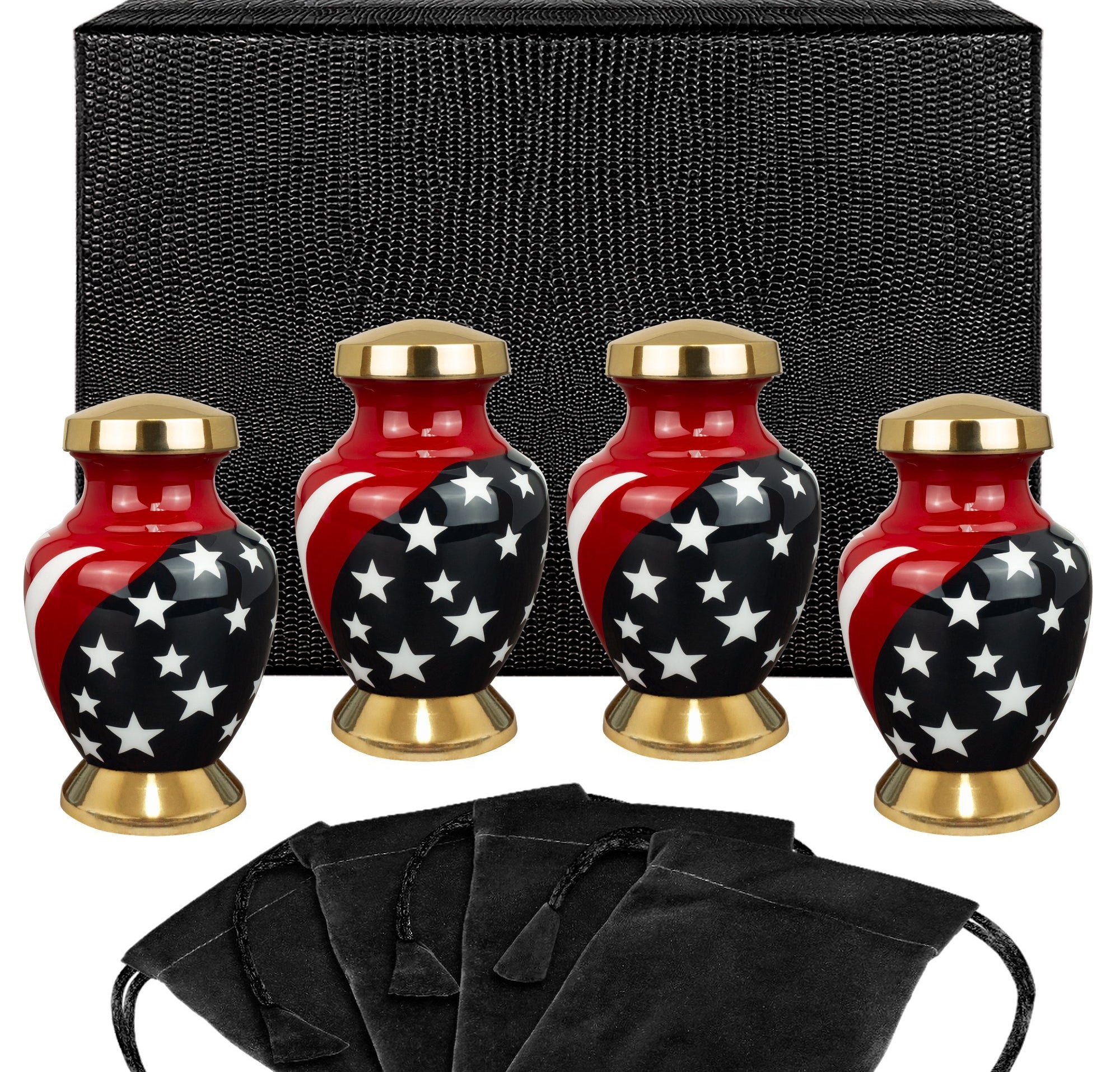 Modern American Flag Red White and Blue Small Keepsake Urn for Human Ashes - Set Of 4 - W Case