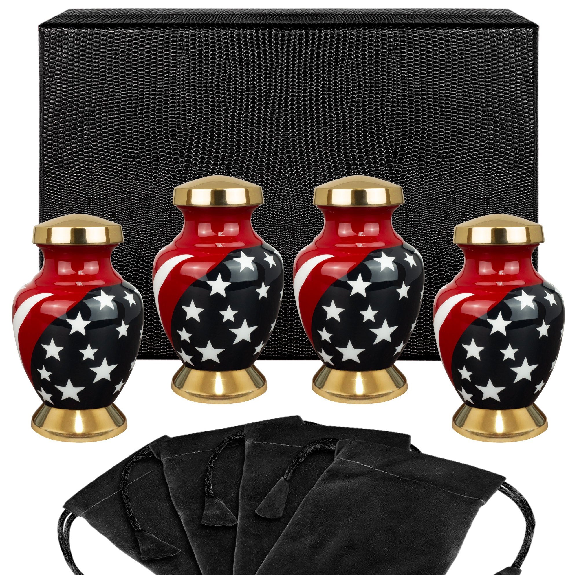 Modern American Flag Red White and Blue Small Keepsake Urn for Human Ashes - Set Of 4 - W Case