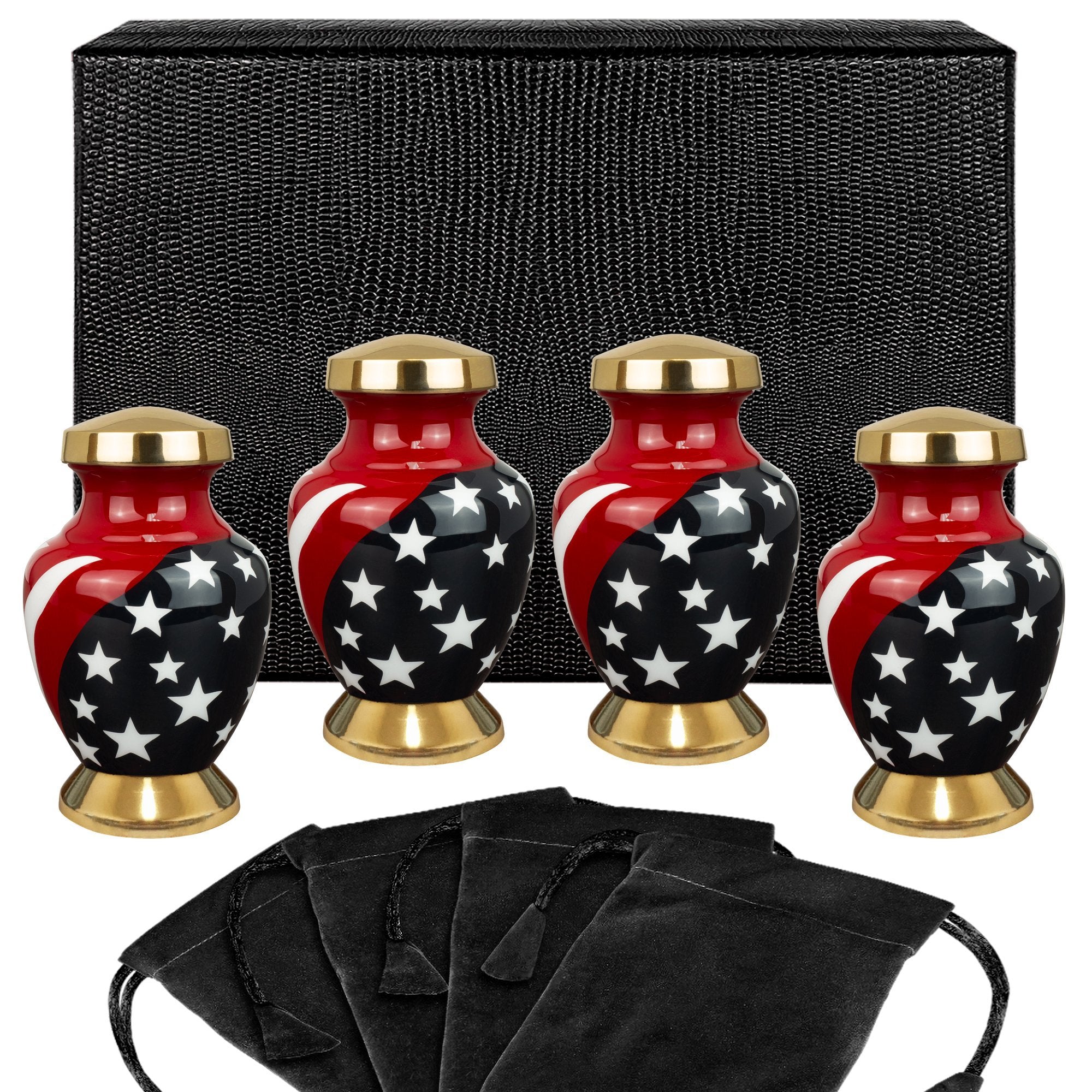 Modern American Flag Red White and Blue Small Keepsake Urn for Human Ashes - Set Of 4 - W Case