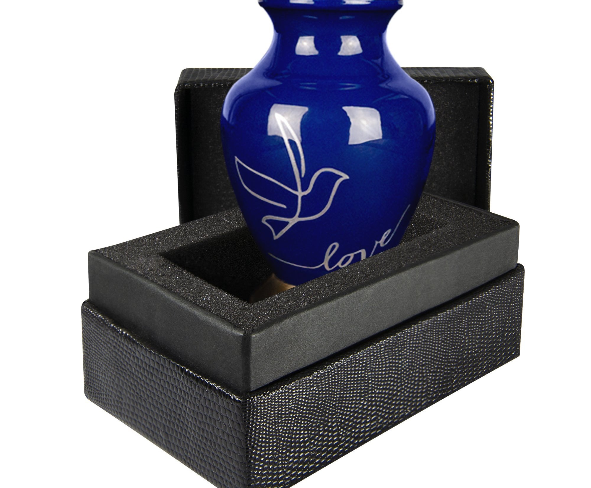 Modern Love Dark Blue Small Keepsake Urns for Human Ashes - Qnty 1 - w Case