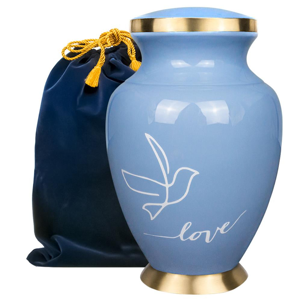 Modern Love Light Blue Large Adult Urn for Human Ashes - With Velvet Bag