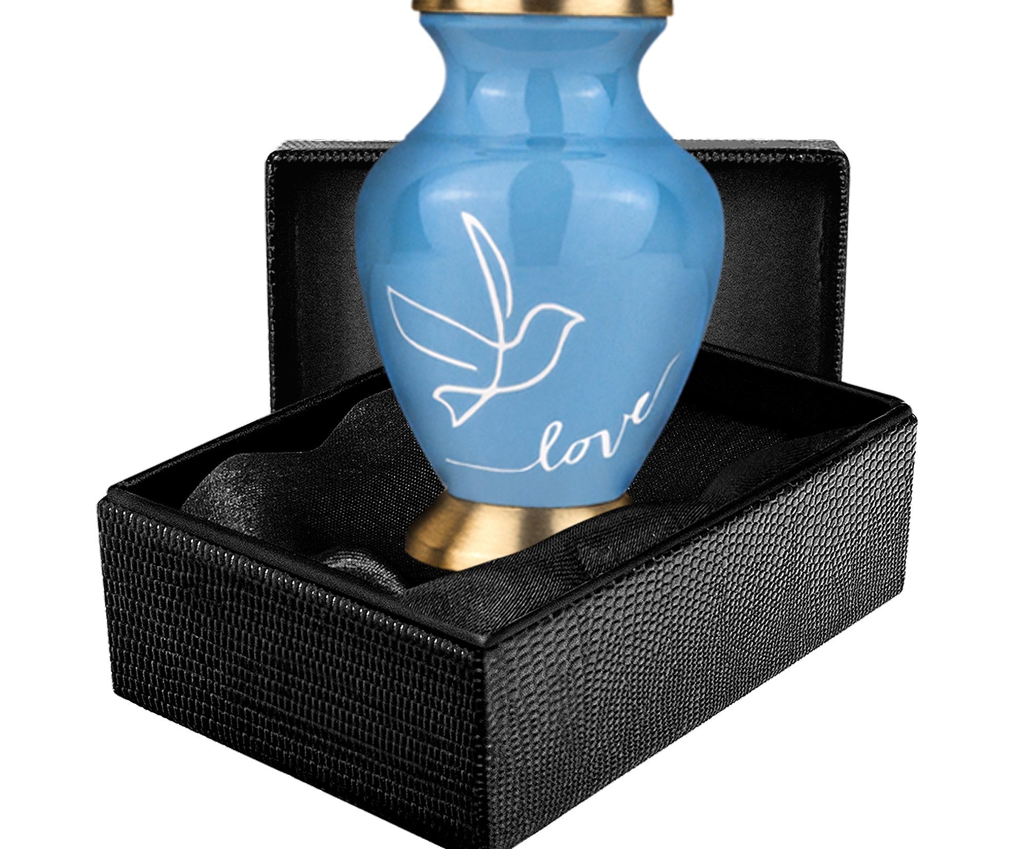Modern Love Light Blue Small Keepsake Urns for Human Ashes - Qnty 1 - w Case