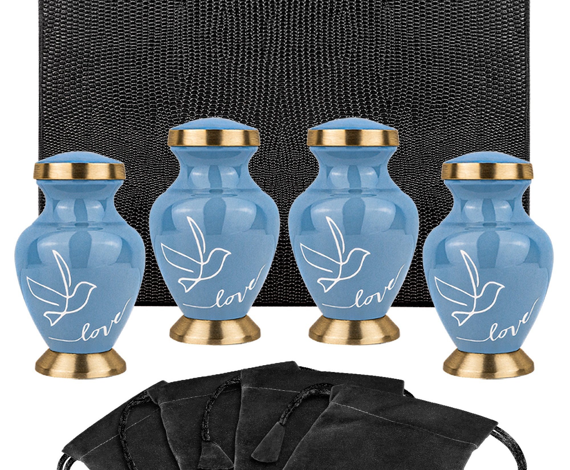 Modern Love Light Blue Small Keepsake Urns for Human Ashes - Set of 4 - w Case