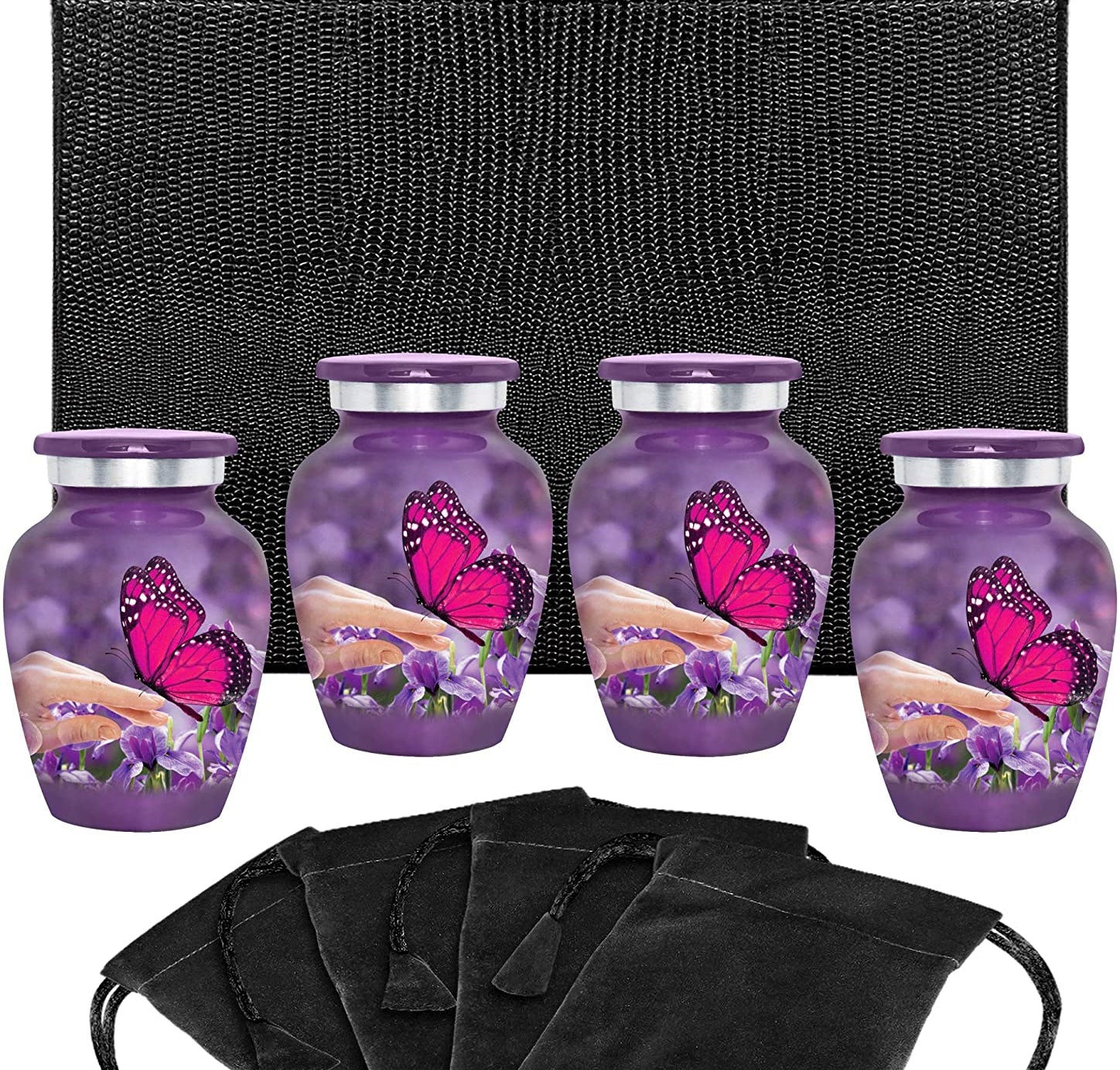 Mystic Butterfly Small Keepsake Urns for Human Ashes -Set of 4 - w Case