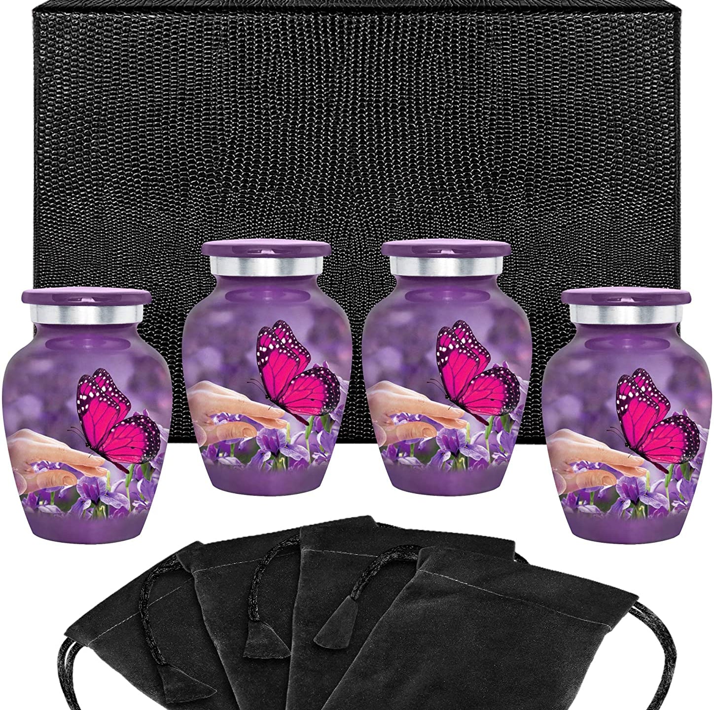 Mystic Butterfly Small Keepsake Urns for Human Ashes -Set of 4 - w Case